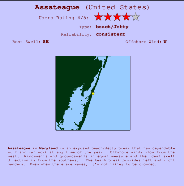 Assateague surf location map and break info