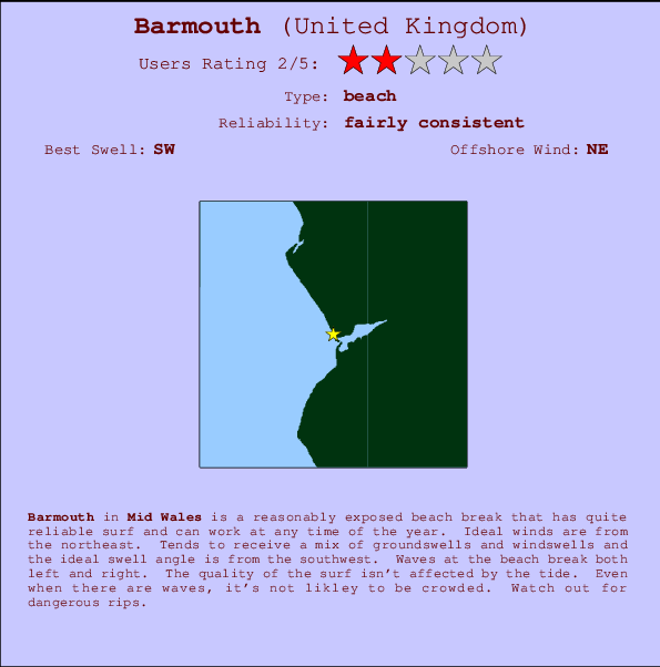 Barmouth surf location map and break info