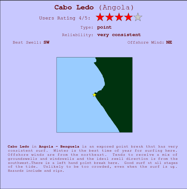 Cabo Ledo surf location map and break info