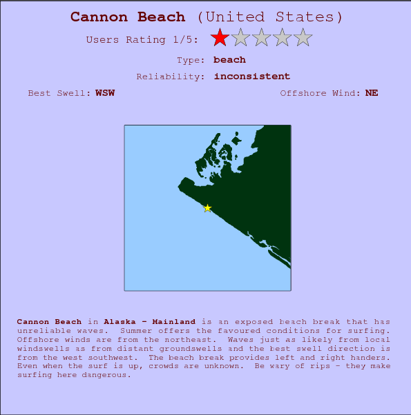 Cannon Beach surf location map and break info