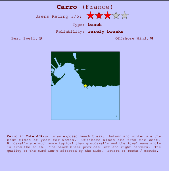 Carro surf location map and break info