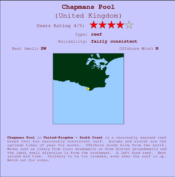 Chapmans Pool break location map and break info