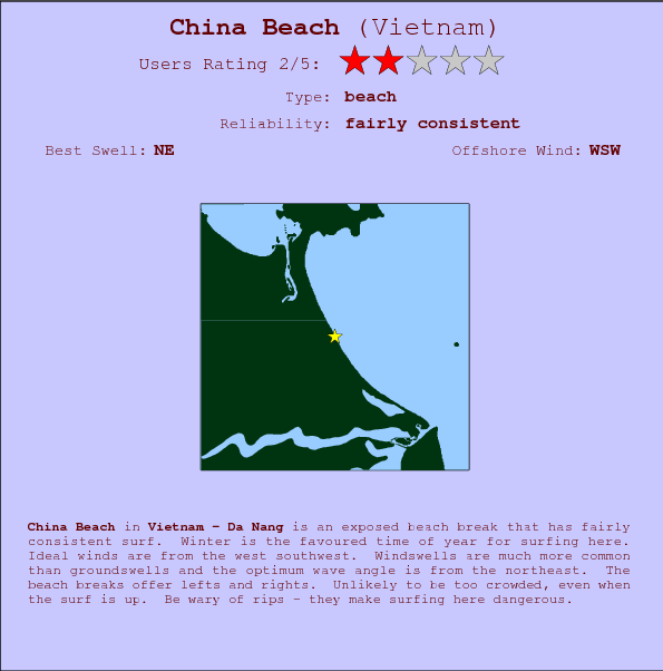 China Beach break location map and break info