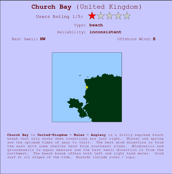 Church Bay surf location map and break info