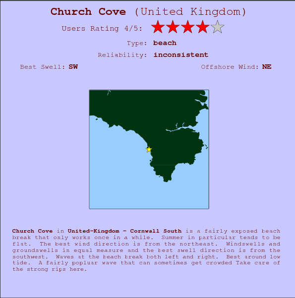 Church Cove break location map and break info