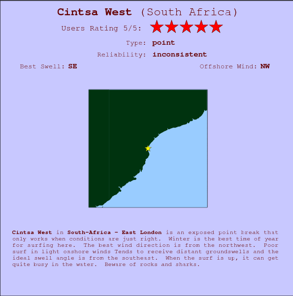 Cintsa West surf location map and break info