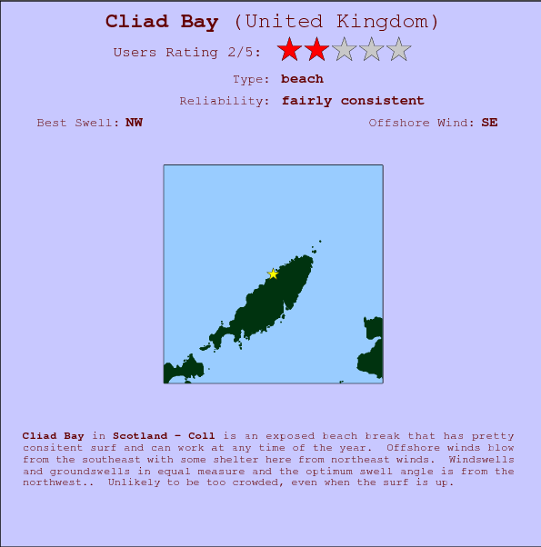 Cliad Bay surf location map and break info