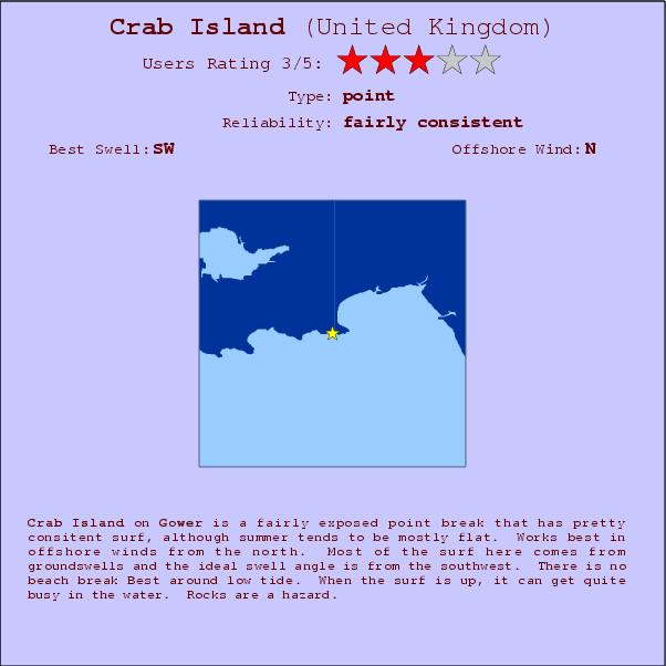 Crab Island surf location map and break info