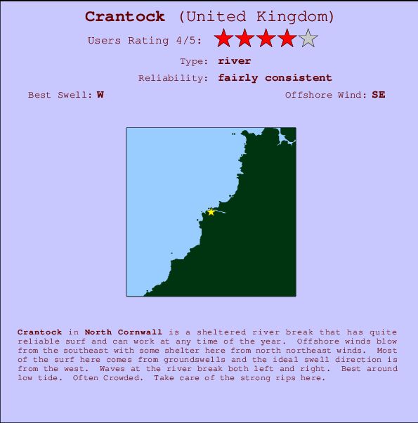 Crantock surf location map and break info