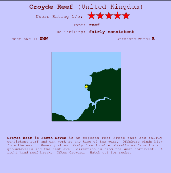 Croyde Reef surf location map and break info