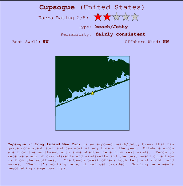Cupsogue surf location map and break info