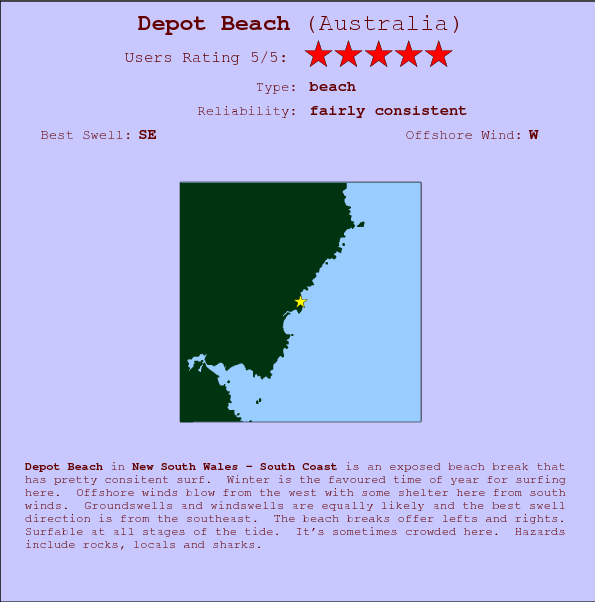 Depot Beach surf location map and break info