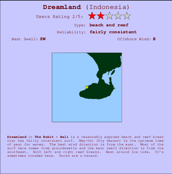 Dreamland surf location map and break info