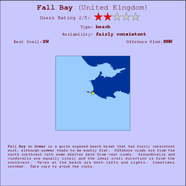 Fall Bay surf location map and break info