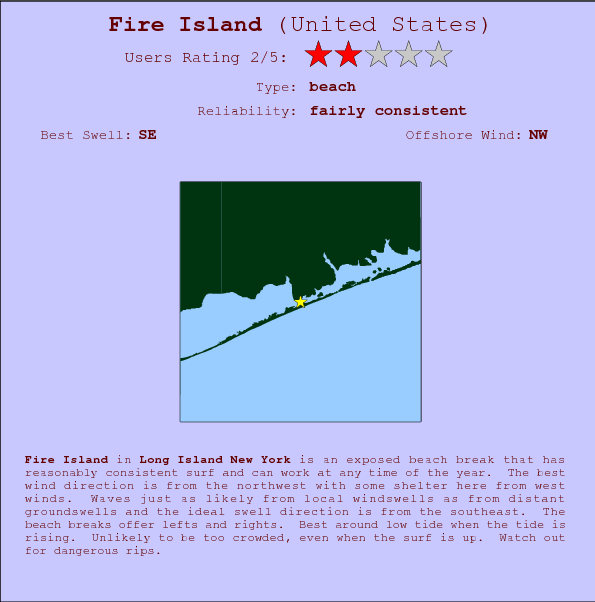 Fire Island surf location map and break info