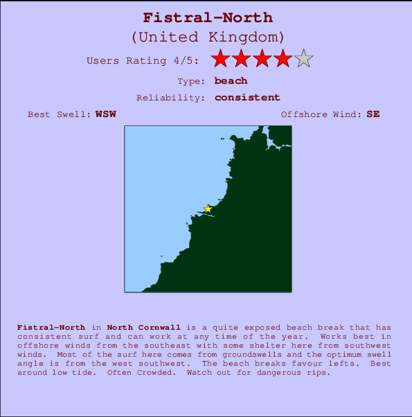 Fistral-North surf location map and break info