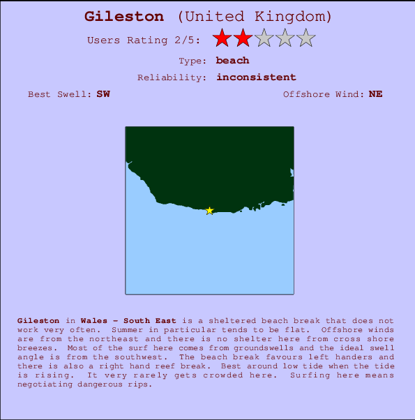 Gileston surf location map and break info