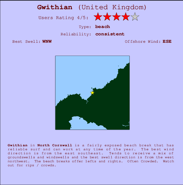 Gwithian surf location map and break info