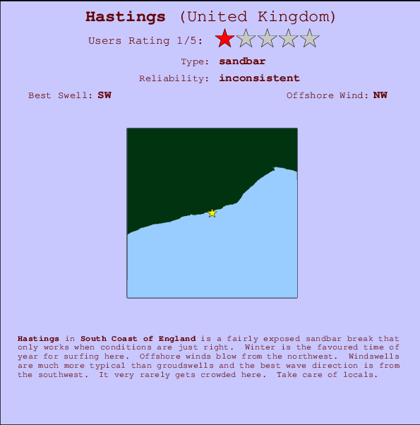Hastings surf location map and break info