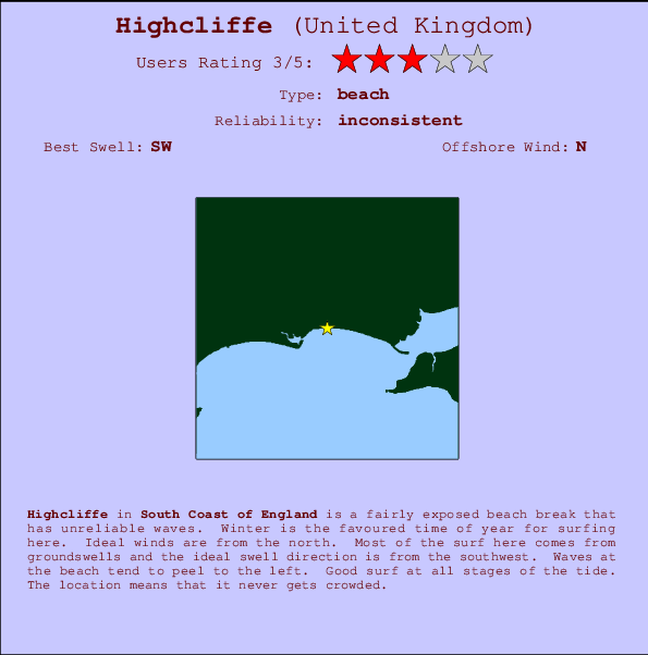 Highcliffe surf location map and break info