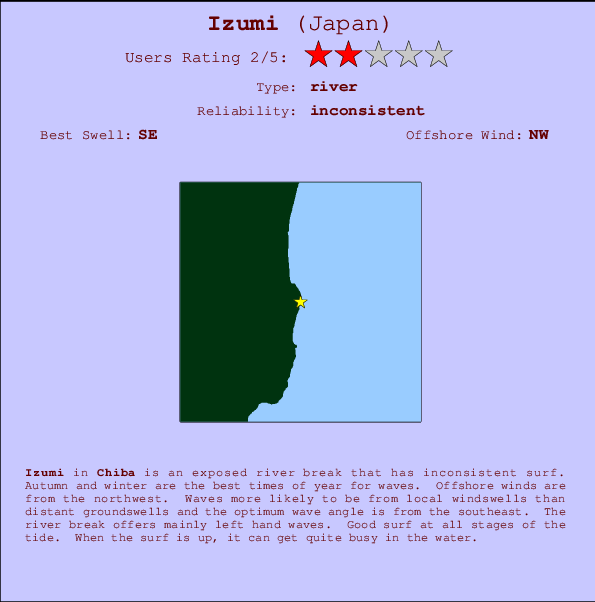 Izumi surf location map and break info