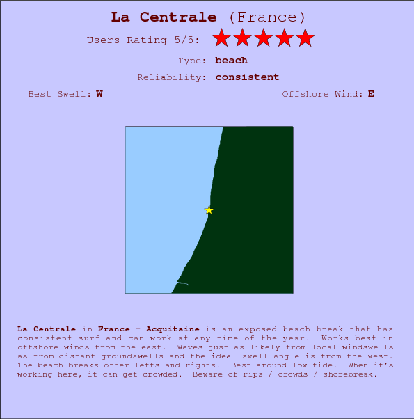 La Centrale surf location map and break info