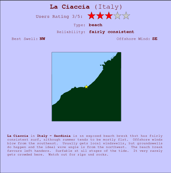 La Ciaccia surf location map and break info