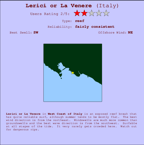 Lerici surf location map and break info