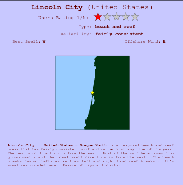 Lincoln City surf location map and break info