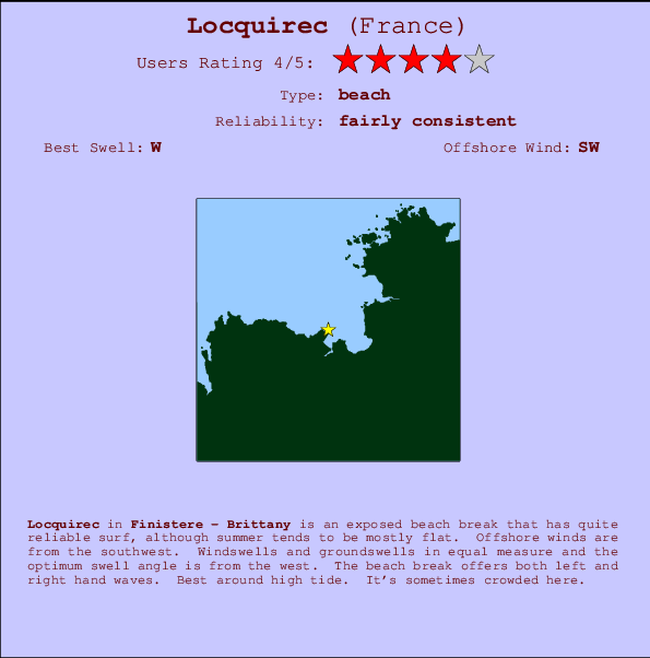 Locquirec break location map and break info