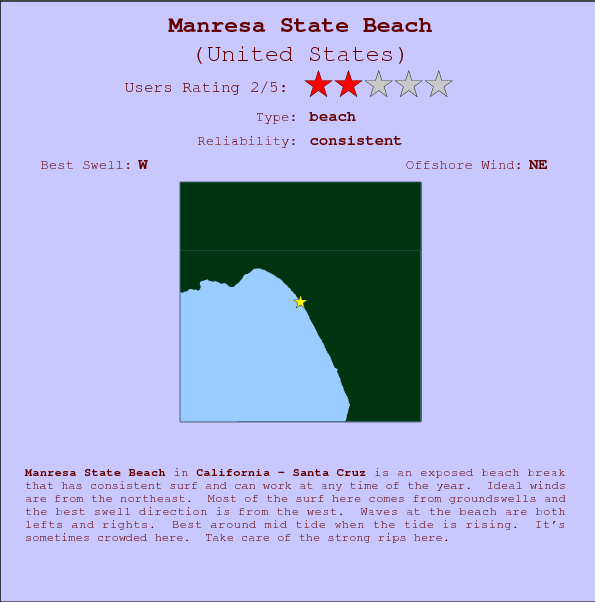 Manresa State Beach surf location map and break info