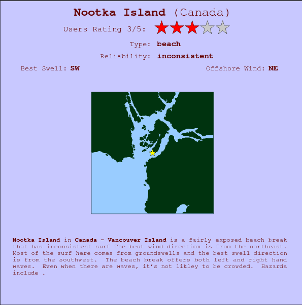 Nootka Island break location map and break info