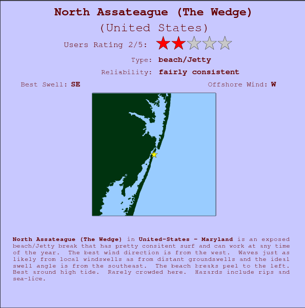 North Assateague(The Wedge) surf location map and break info