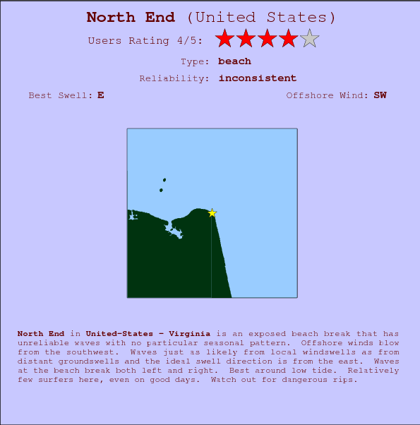 North End surf location map and break info