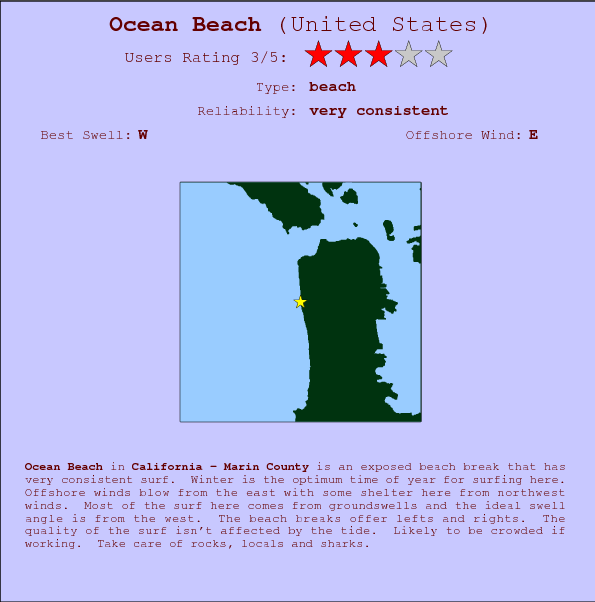 Ocean Beach surf location map and break info