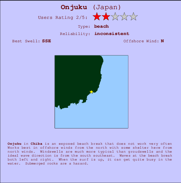 Onjuku surf location map and break info