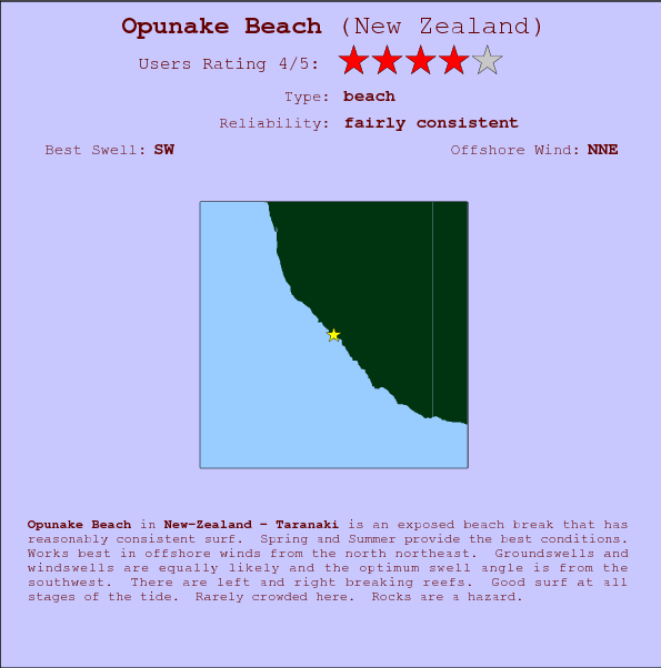 Opunake Beach surf location map and break info