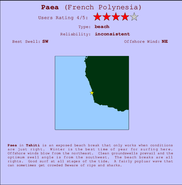 Paea surf location map and break info