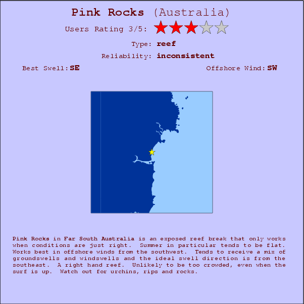 Pink Rocks surf location map and break info
