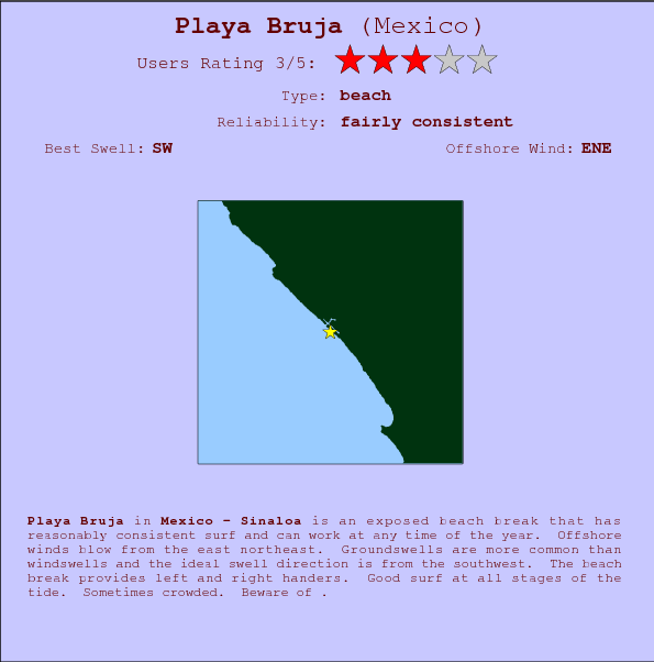 Playa Bruja surf location map and break info