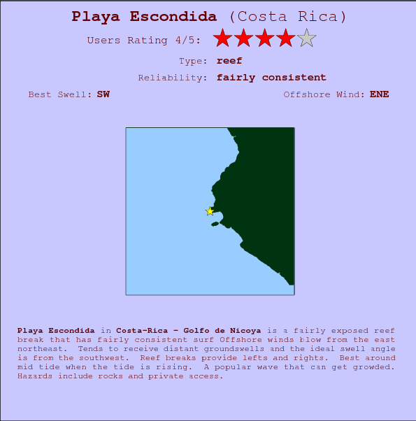 Playa Escondida surf location map and break info