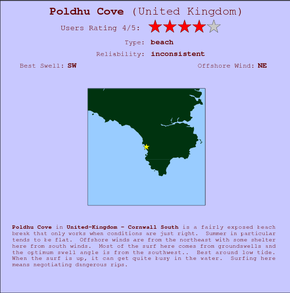 Poldhu Cove break location map and break info