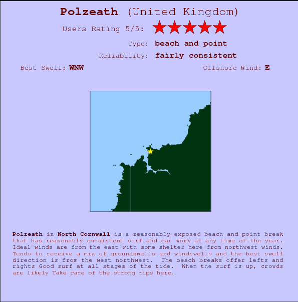 Polzeath surf location map and break info