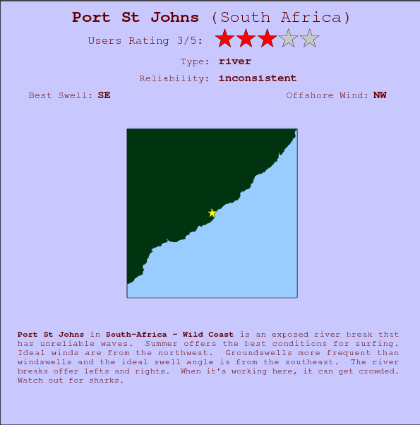Port St Johns surf location map and break info
