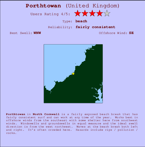 Porthtowan surf location map and break info