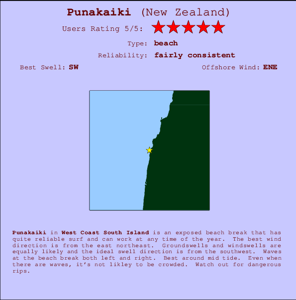 Punakaiki surf location map and break info