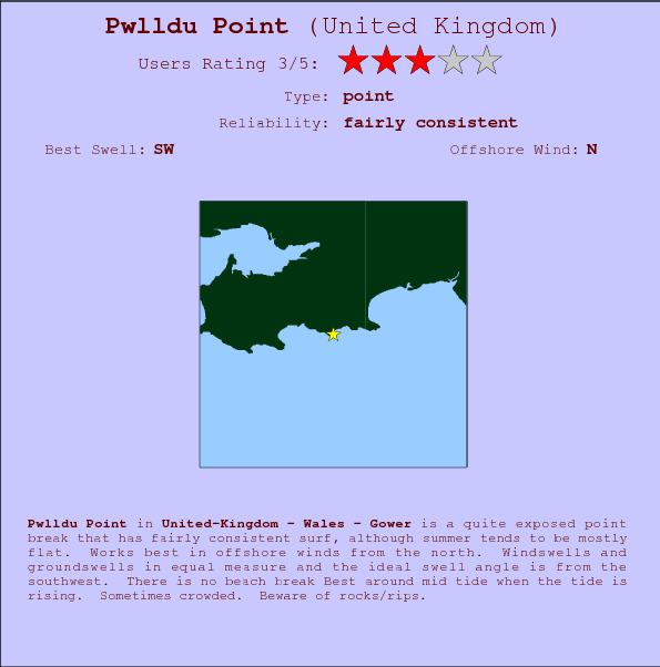 Pwlldu Point surf location map and break info