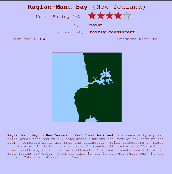 Raglan-Manu Bay surf location map and break info