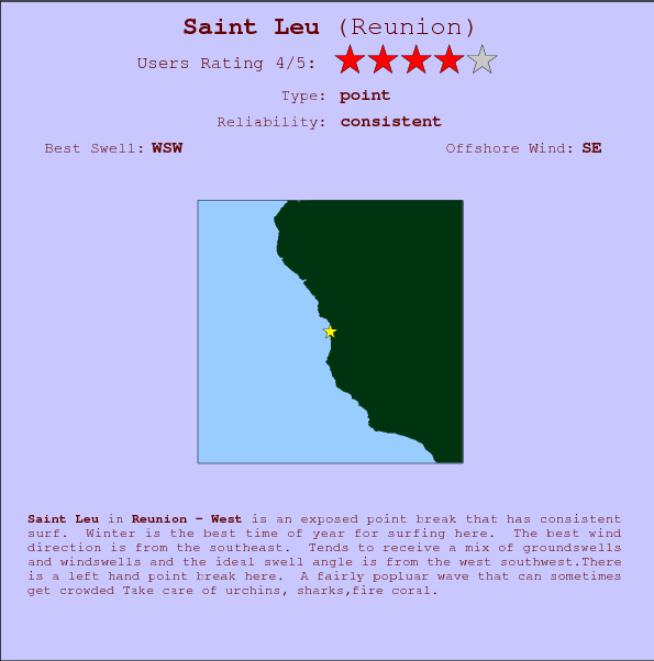 Saint Leu surf location map and break info