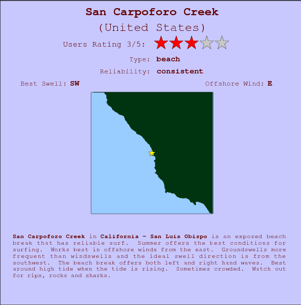 San Carpoforo Creek break location map and break info